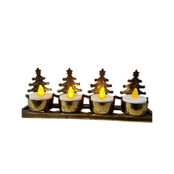 Vintage brass pine tree Christmas tree votive candle holder Holiday decor - Picture 1 of 8
